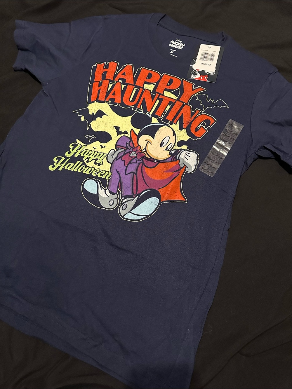 Disney Mickey Mouse Navy "Happy Haunting" Adult Halloween T-Shirt